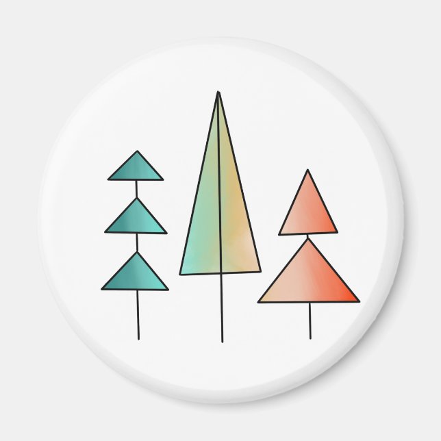 mid century modern rainbow trees blush teal simple magnet (Front)