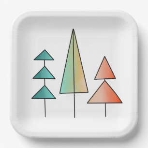 mid century modern rainbow trees blush teal simple paper plate