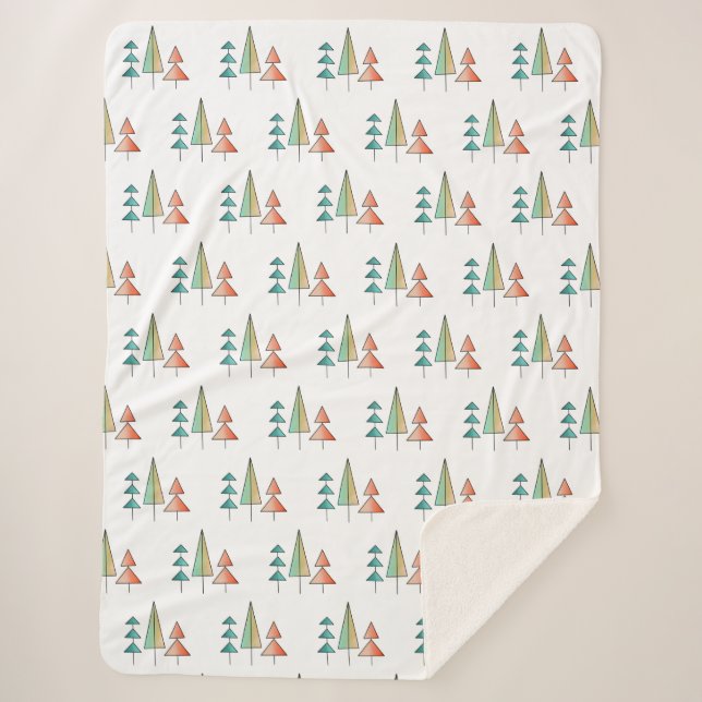 mid century modern rainbow trees blush teal simple sherpa blanket (Front)