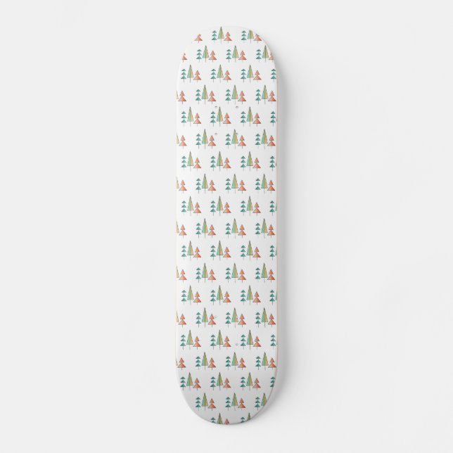 mid century modern rainbow trees blush teal simple skateboard (Front)