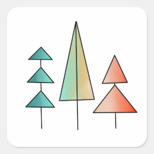 mid century modern rainbow trees blush teal simple square sticker