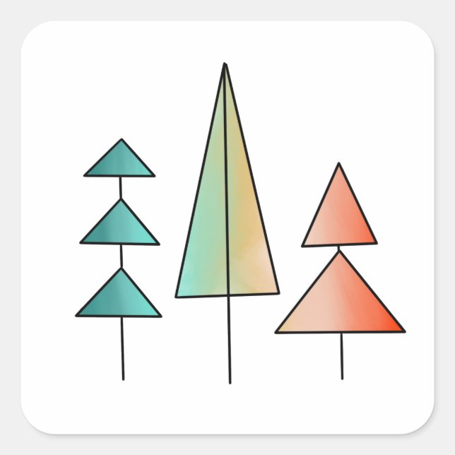 mid century modern rainbow trees blush teal simple square sticker (Front)