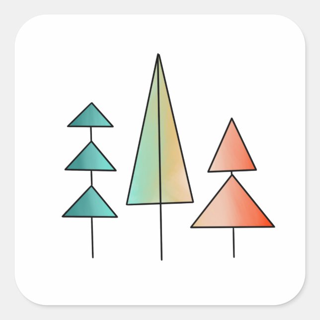 mid century modern rainbow trees blush teal simple square sticker (Front)