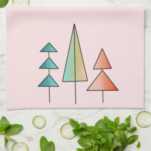 mid century modern rainbow trees blush teal simple tea towel