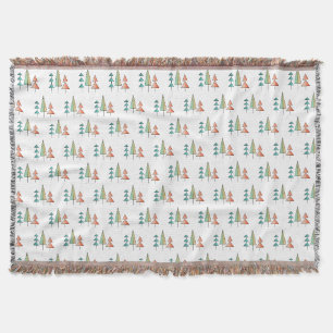 mid century modern rainbow trees blush teal simple throw blanket