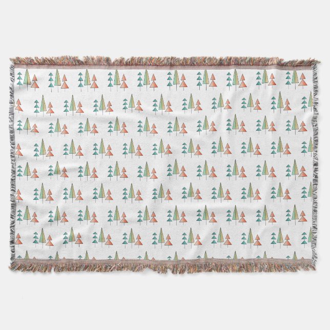 mid century modern rainbow trees blush teal simple throw blanket (Front)