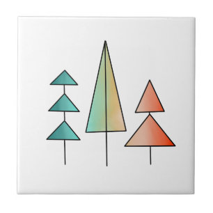 mid century modern rainbow trees blush teal simple tile