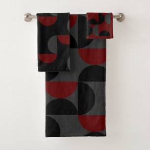 Mid-Century Modern Red Black and Gray  Bath Towel Set