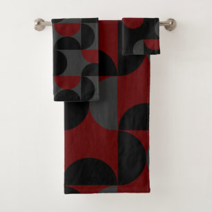 Mid-Century Modern Red Black and Gray        Bath Towel Set