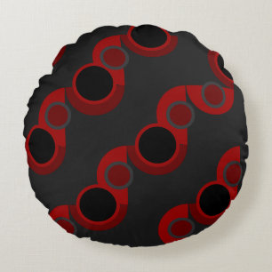 Mid-Century Modern red, black and gray       Round Cushion