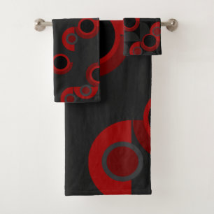 Mid-Century Modern red, black and grey       Bath Towel Set