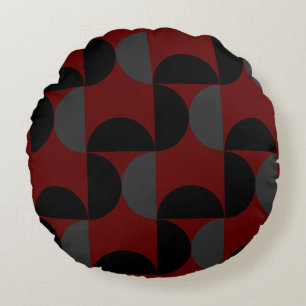 Mid-Century Modern Red Black and Grey        Round Cushion