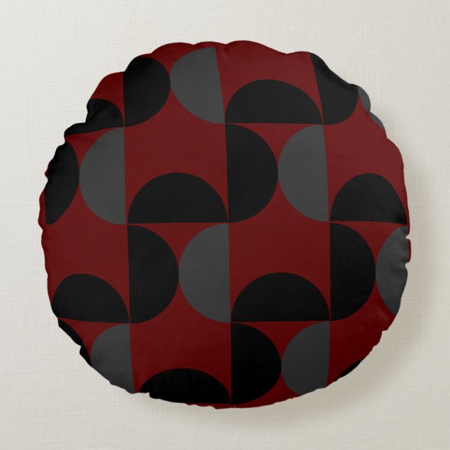 Mid-Century Modern Red Black and Grey        Round Cushion (Front)