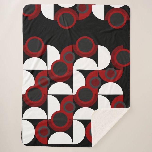Mid-Century Modern red, black and grey Sherpa Blanket (Front)