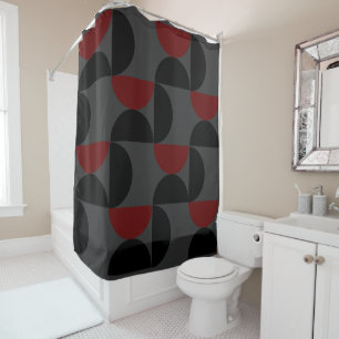 Mid-Century Modern Red Black and Grey Shower Curtain