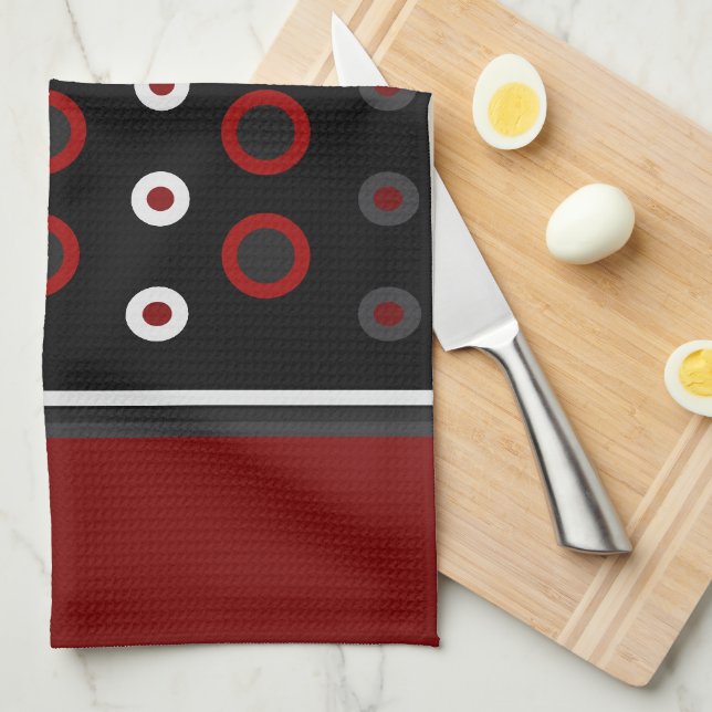 Mid-Century Modern red, black and grey     Tea Towel (Quarter Fold)