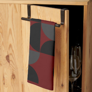 Mid-Century Modern Red Black and Grey      Tea Towel
