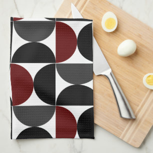 Mid-Century Modern Red Black and Grey  Tea Towel
