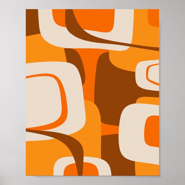 Mid Century Modern Retro Abstract 70s Orange Poster (Front)