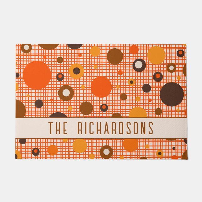 Mid Century Modern Retro Atomic Dots Personalised Doormat (Front)