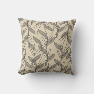 Mid Century Modern Retro Botanical Grey Beige Cushion