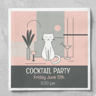 Mid Century Modern Retro Cat Cocktail Party Napkin