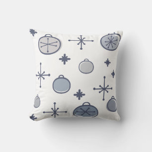 Mid Century Modern Retro Christmas Art Silver Cushion