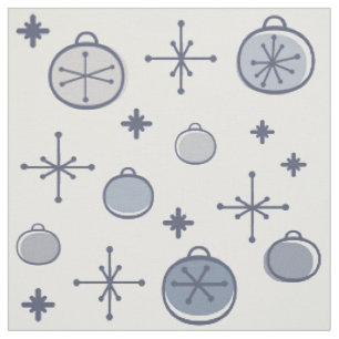 Mid Century Modern Retro Christmas Art Silver Fabric