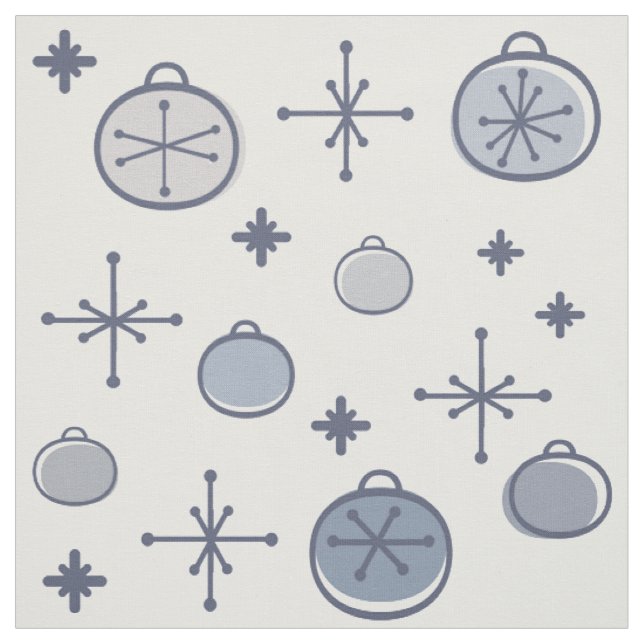 Mid Century Modern Retro Christmas Art Silver Fabric (Swatch)