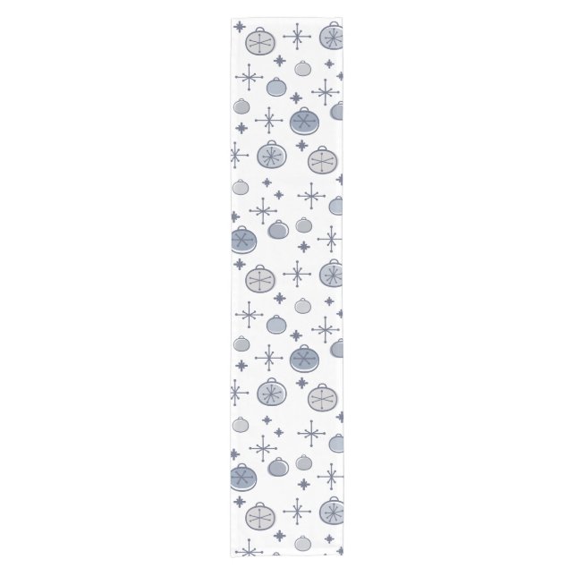 Mid Century Modern Retro Christmas Art Silver Short Table Runner (Front)