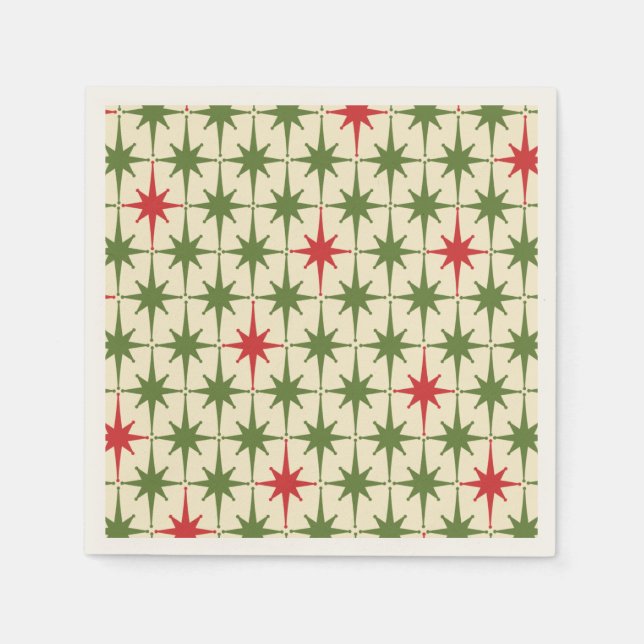 Mid-century Modern Retro Christmas Starbursts Napkin (Front)