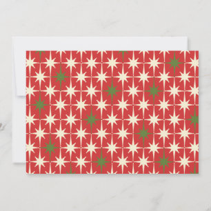 Mid-Century Modern Retro Christmas Starbursts Red Invitation