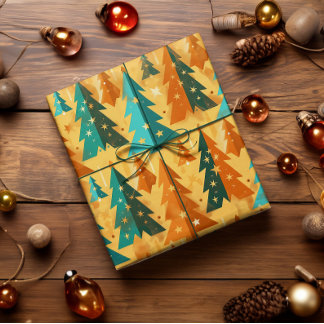 Mid Century Modern Retro Christmas Trees Copper  Wrapping Paper