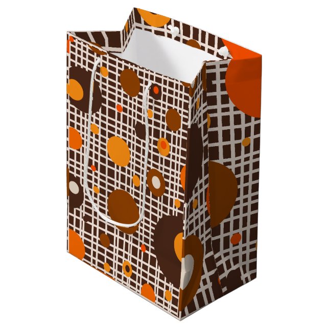 Mid Century Modern Retro Dots Pattern Brown Orange Medium Gift Bag (Front Angled)