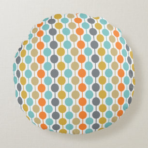 Mid-Century Modern Retro Geometric Circles Pattern Round Cushion