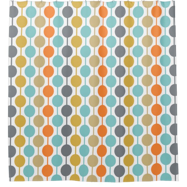 Mid-Century Modern Retro Geometric Circles Pattern Shower Curtain (Front)