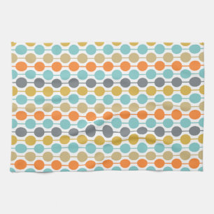 Mid-Century Modern Retro Geometric Circles Pattern Tea Towel