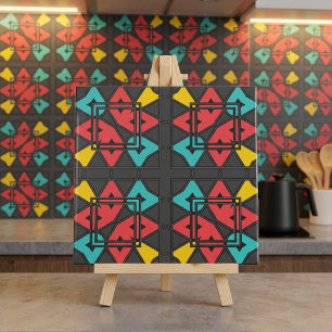 Mid Century Modern Retro Geometric Turquoise Red Tile