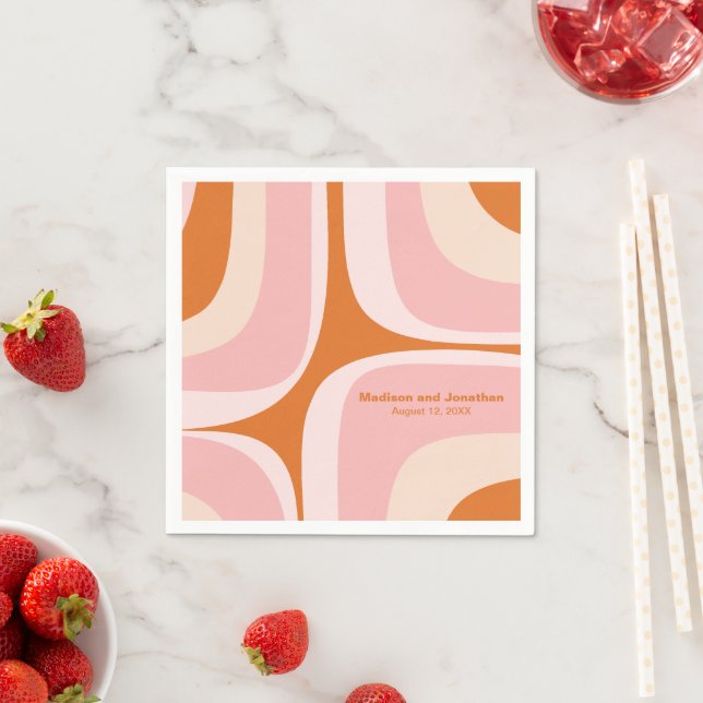 Mid Century Modern Retro Groove Pink and Orange Napkin (Insitu)