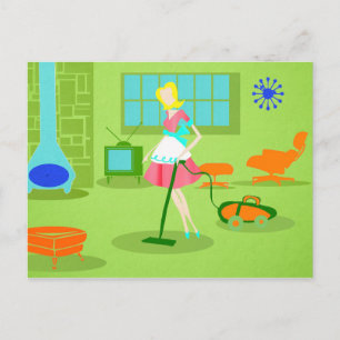 Mid Century Modern Retro Housewife Postcard