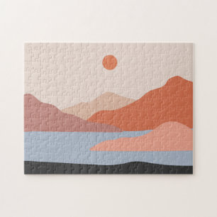 Mid Century Modern Retro Landscape Orange  Jigsaw Puzzle