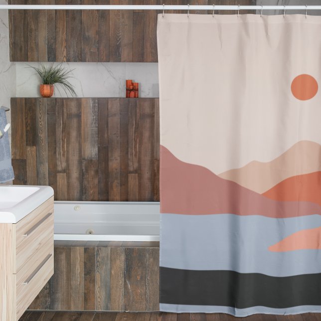 Mid Century Modern Retro Landscape Orange  Shower Curtain (Creator Uploaded)