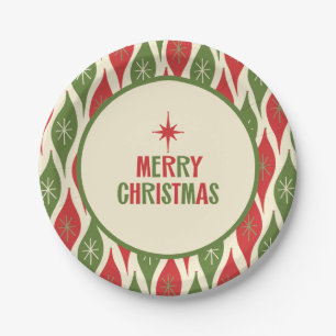 Mid Century Modern Retro Merry Christmas Retro Paper Plate