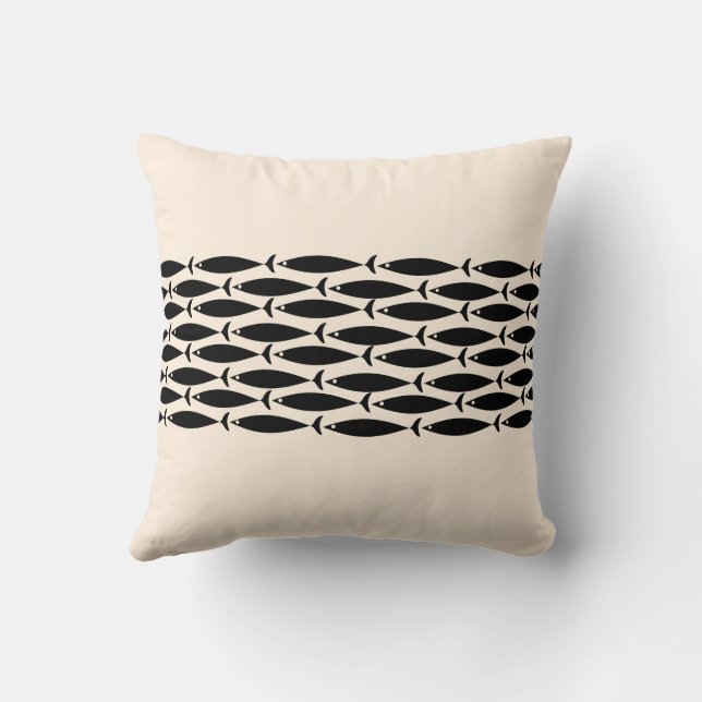 Mid Century Modern Retro Minimalist Fish Pattern Cushion (Back)