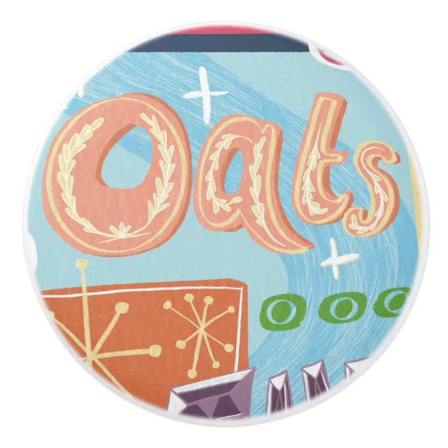 Mid Century Modern Retro Oats Ceramic Knob (Front)