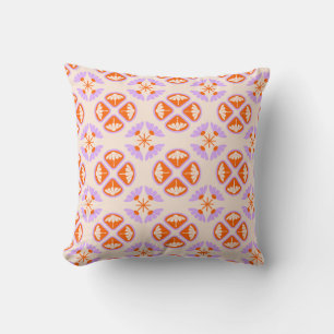 Mid Century Modern Retro Orange & Lavender Floral Cushion