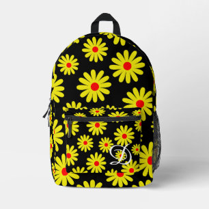 mid century modern retro orange yellow daisies printed backpack