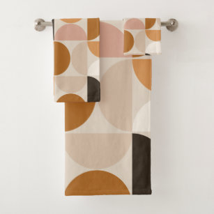 Mid Century Modern Retro Pattern Brown Earth Tones Bath Towel Set