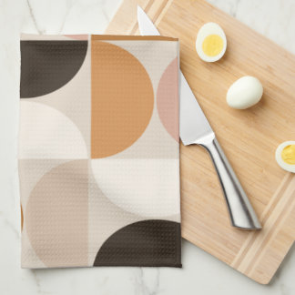Mid Century Modern Retro Pattern Brown Earth Tones Tea Towel