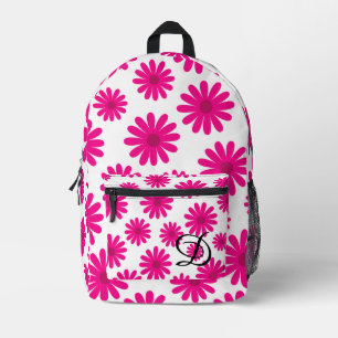 mid century modern retro pink floral daisies printed backpack